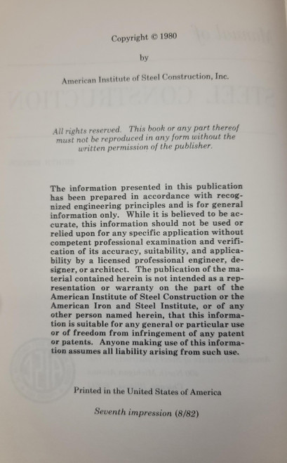 Manual of Steel Construction 8TH Edition – January 1, 1980