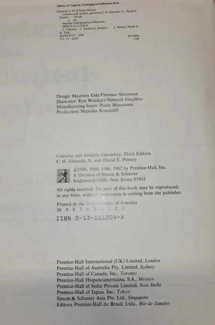 Calculus And Analytic Geometry - Third Edition (1990)