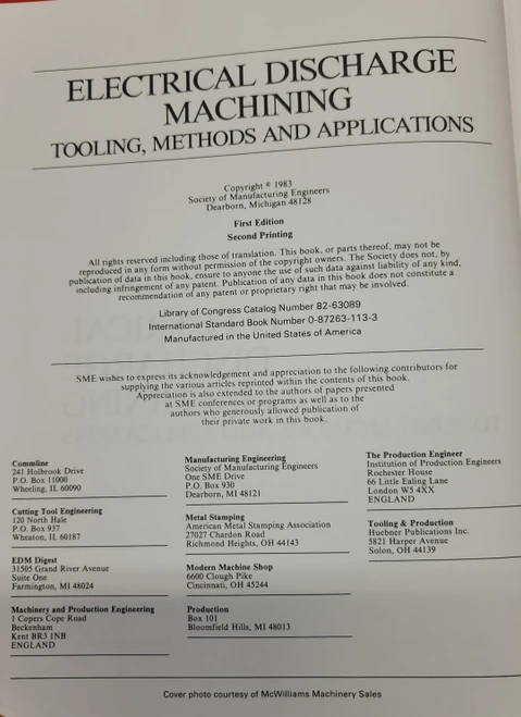 Electrical Discharge Machining Tooling, Methods And Applications 