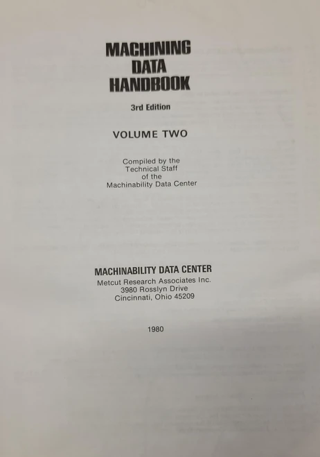 Machining Data Handbook Volume 2 