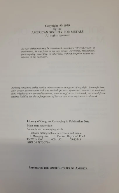Source Book on Maraging Steels 