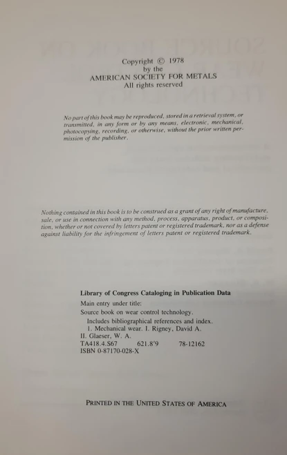 Source Book on Wear Control Technology 