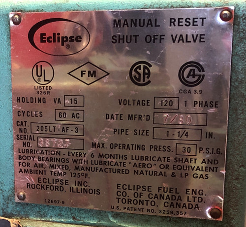 Eclipse 205LT-AF-3 Manual Reset Shut-Off Valve