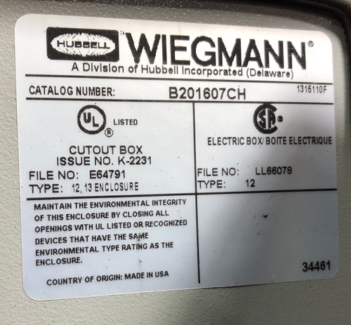 Weigmann B201607CH  Wall Mount Enclosure 