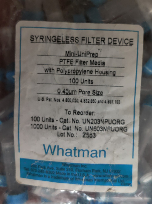 Whatman Mini-UniPrep Syringeless Filter, Translucent Housing, 0.45 µm, PTFE (100