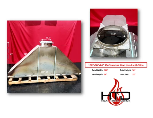 108" x 50" x 24" 304 Stainless Steel Hood with Slide Gate