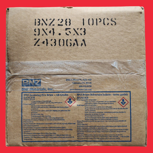 BNZ Materials 9 x 4.5 x 3" 2800°F Insulating Firebrick - 10ct Box