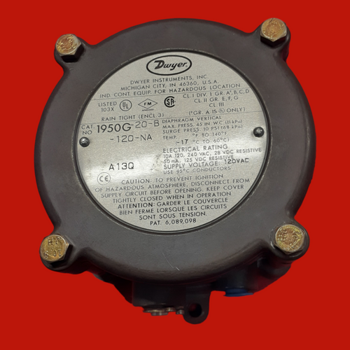Dwyer 1950G-20-B-120-NA Explosion-Proof Differential Pressure Switch Dwyer 1950G-20-B-120-NA Explosion-Proof Differential Pressure Switch