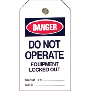 Brady Lockout Tags Danger: "Do Not Operate Equipment..." Vinyl Red Black White Protective Gloves