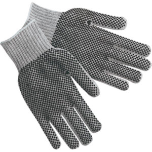 MCR Safety Regular Weight PVC Coated String Knit Gloves Dual-Sided Dots Large Gray
