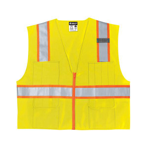 MCR Safety Luminator Class 2 Surveyor's Solid Vest 2X-Large Lime Orange Stripe