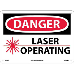 NMC OSHA "Danger Laser Operating" Sign Rigid Plastic 10" x 14" White Black Red