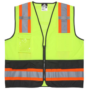 MCR Safety Luminator ANSI Class 2 Solid Front Mesh Back Safety Vest Medium Lime Black