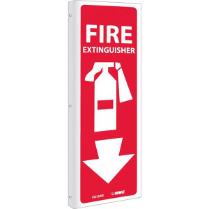 NMC Fire Extinguisher Sign Rigid Plastic 12" x 4" White Red