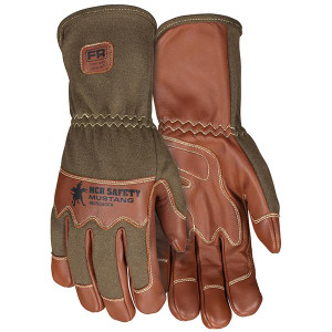 MCR Safety Mustang Utility Grain Goatskin Drivers w Nomex Backs 4" Cuff Large Brown Protective Gloves