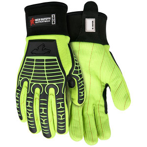 MCR Safety UltraTech Multi-Task Gloves w Corded Cotton Double Palms Medium Black Lime