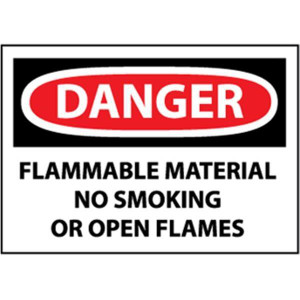 NMC OSHA "Danger Flammable Material No Smoking..." Sign Rigid Plastic 10" x 14" White Black Red