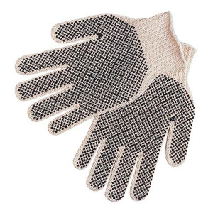 MCR Safety Regular Weight PVC Coated String Knit Gloves Dual-Sided Dots Large White