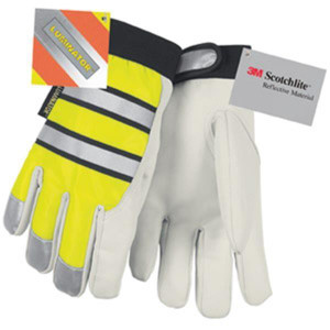 MCR Safety Luminator Thermosock Lined Goatskin Leather Multi-Task Gloves X-Large White Hi-Vis Lime