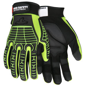 MCR Safety UltraTech Multi-Task Gloves w G-Shaped Palm Padding 2X-Large Black Lime