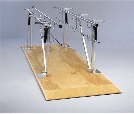 CanDo Parallel Bars, wood platform mounted, height and width adjustable, 10' L x 17.5" - 25.5" W x 31" - 41" H