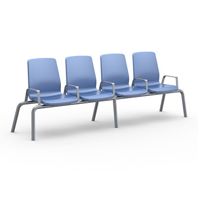 Cortech USA Structured Seating, 3 Seats, Arms/Dividers, Bolt Down, Blue Grey