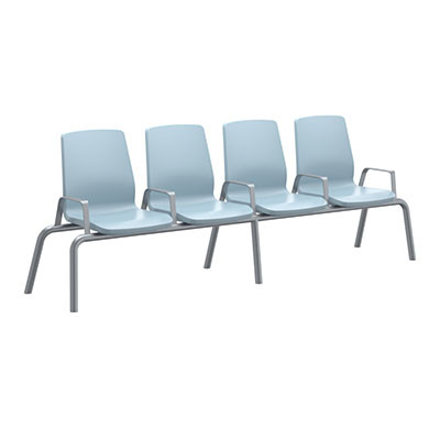 Cortech USA Structured Seating, 4 Seats, With Arms, Floor Glides, Blue Grey