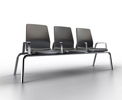 Cortech USA Structured Seating, 3 Seats, Arms/Dividers, Bolt Down, Black