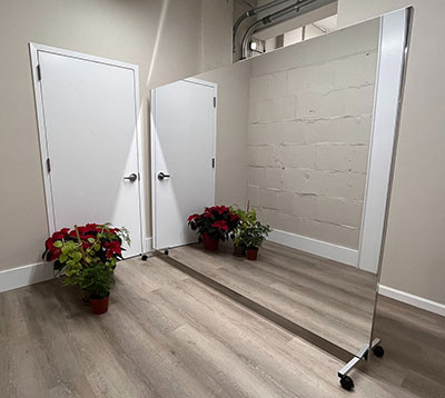 LiteMirror Glassless Mirror, Floor Stand and Corkboard Back Panel, 24" W x 72" H