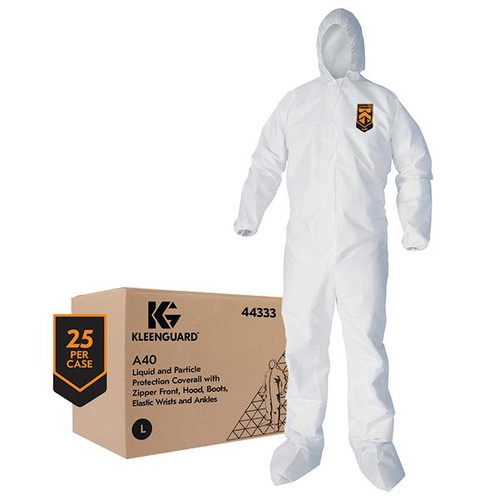 KleenGuard A40 Liquid & Particle Protection Coveralls w/ Hood, Boots, & Elastic Wrists, X-Large, White, 25/Case