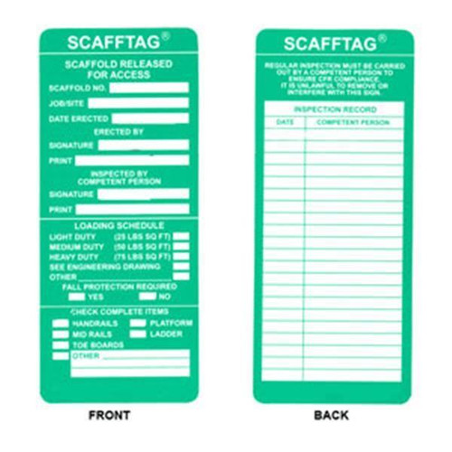 Brady Scafftag Inspection Inserts Green