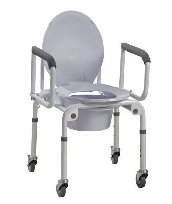 Drive Commode with drop arms, with wheels, aluminum, 1 each
