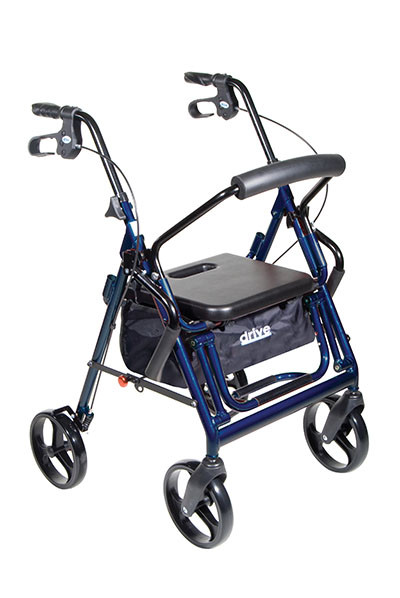 Drive Drive, Duet Dual Function Transport Wheelchair Rollator Rolling Walker, Blue