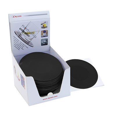 Dycem Dycem 5.5" round table mat display, 25/dispenser, black
