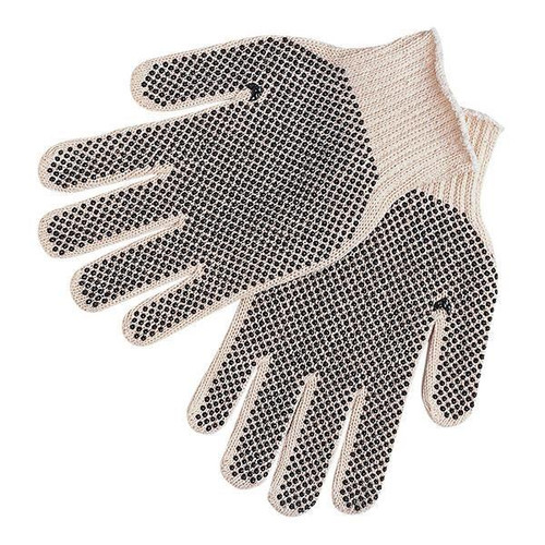 MCR Safety Regular Weight PVC Coated String Knit Gloves Dual-Side Dots Small Natural