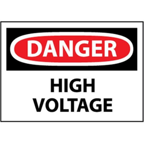 NMC OSHA "Danger High Voltage" Sign Rigid Plastic 10" x 14" White Black Red