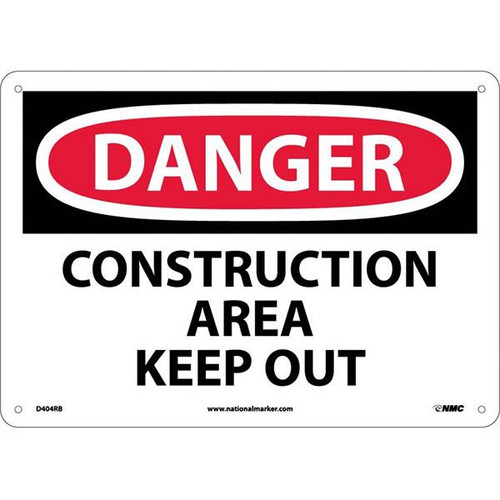 NMC OSHA "Danger Construction Area Keep Out" Sign Rigid Plastic 10" x 14" White Black Red