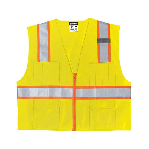 MCR Safety Luminator Class 2 Surveyor's Solid Vest X-Large Lime Orange Stripe