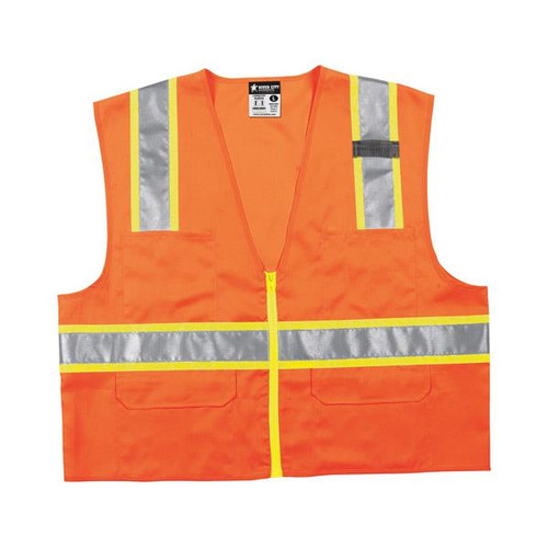 MCR Safety Luminator Class 2 Surveyor's Solid Vest Large Orange Lime Stripe