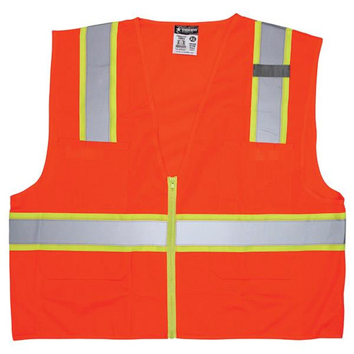 MCR Safety Luminator Class 2 Surveyor's Solid Vest X-Large Orange Lime Stripe