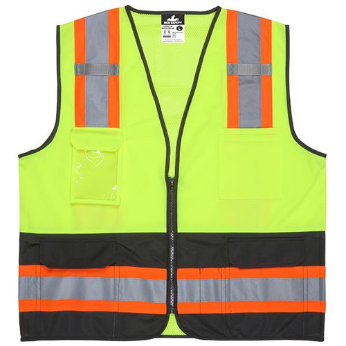 MCR Safety Luminator ANSI Class 2 Solid Front Mesh Back Safety Vest 3X-Large Lime Black