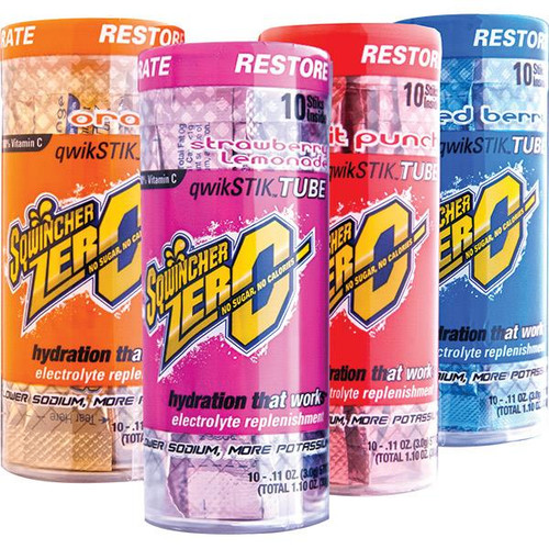 Sqwincher Qwik Stik Zero Single Serve, 0.11 oz Packs, 20 oz Yield, Assorted (Fruit Punch, Orange, Mixed Berry, & Strawberry Lemonade), 20 Tubes/10 Each