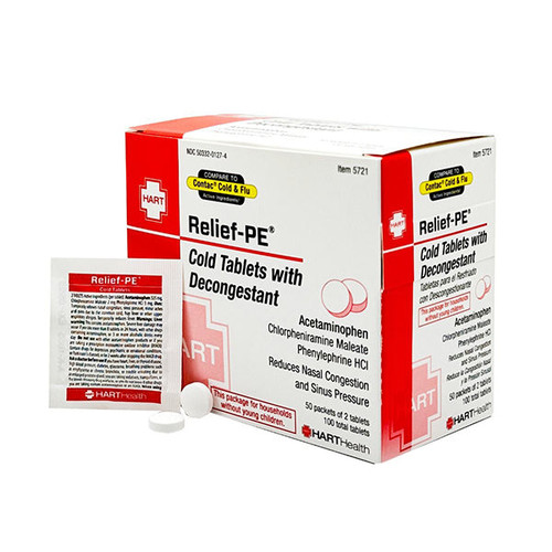HART Health Relief-PE Cold Tablets w/ Decongestant, Dispenser, 100/Box