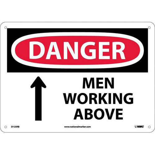 NMC OSHA "Danger Men Working Above" Sign Rigid Plastic 10" x 14" White Black Red