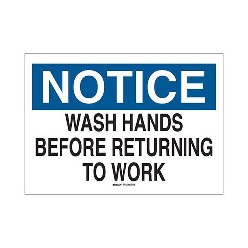 Brady "Notice Wash Hands Before Returning To Work"  Personal Hygiene Signs
