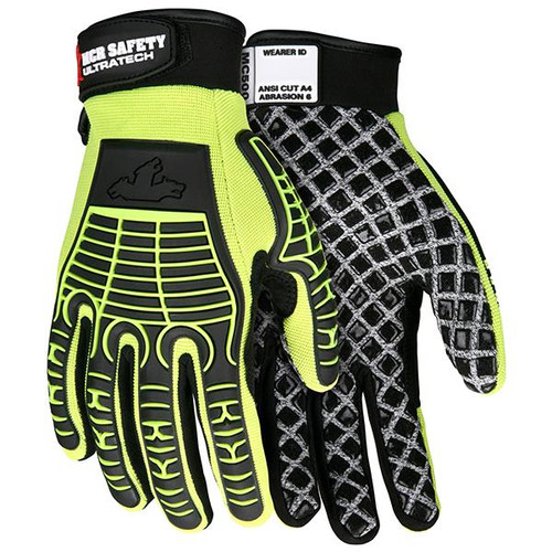 MCR Safety UltraTech Multi-Task Gloves w Silicone Palm Blocks Medium Black Lime