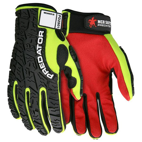 MCR Safety Predator Multi-Task Gloves w Textured PVC Coated Palms Medium Black Lime Red