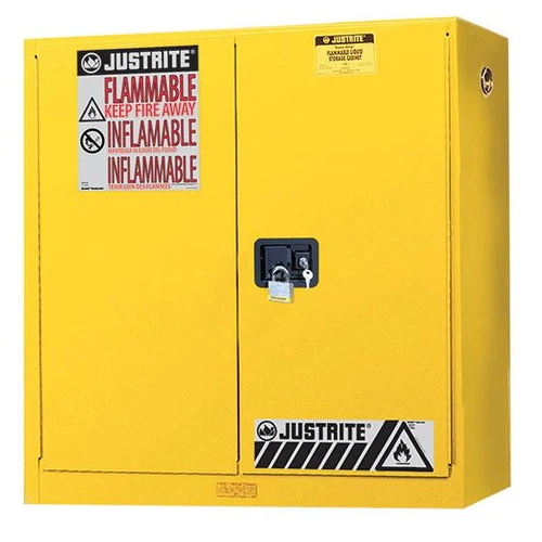 Justrite Sure-Grip EX Piggyback/Wall Cabinet w/ Manual Doors & 5 Shelves, 20 gal