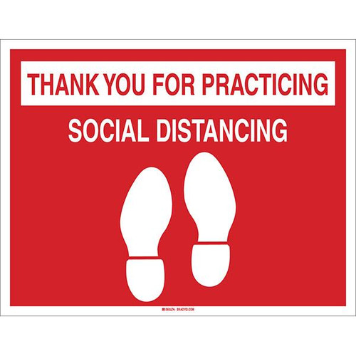 Brady "Thank You For Practicing Social Distancing" Floor Sign, Red/White