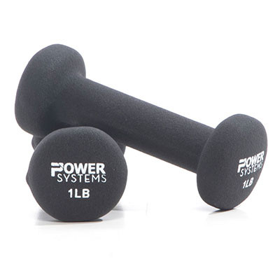 Power Systems Premium Neoprene Coated Dumbbell, Black, Pair, 1 lb
